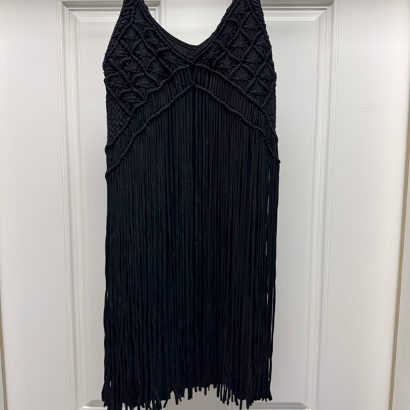 Black Boho Macramé Fringe Dress - Picture 6 of 12